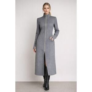 Lattelier Grey Zip Up Long Trench Coat Jacket Womens Size Small New Thumb Holes